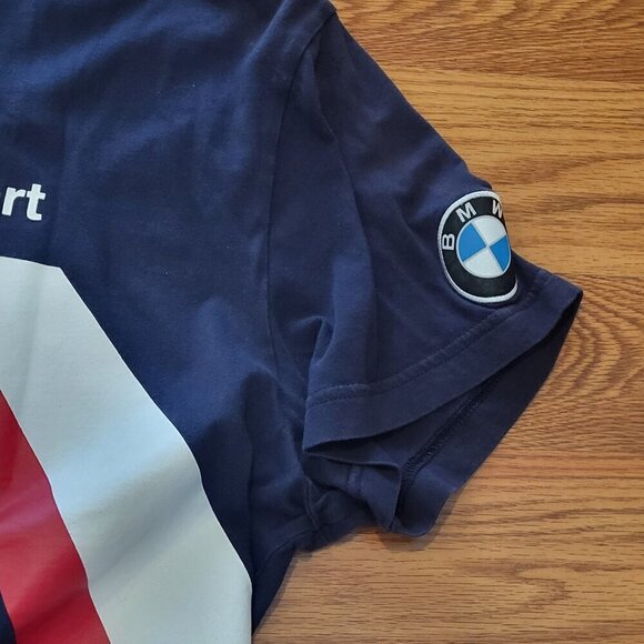 Puma BMW Motorsport T-Shirt Men's Size Large Navy Blue Stripes Crew Neck - Picture 8 of 14